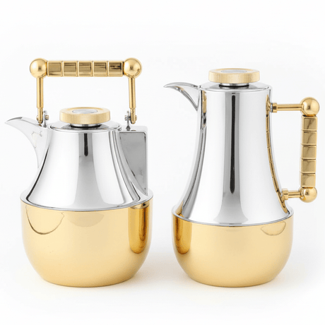 Mahra 1L Vacuum Flask Set – Silver Body with Gold Finish (2 Pieces) - Al Kabayel Discount CentreMahra 1L Vacuum Flask Set – Silver Body with Gold Finish (2 Pieces)ThermosMAHRAAl Kabayel Discount Centre