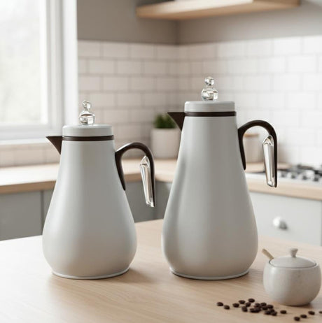 Mahra Premium Dual Vacuum Flask Set 1L + 0.7L – Classic White Finish with Wooden Brown Accents - Al Kabayel Discount CentreMahra Premium Dual Vacuum Flask Set 1L + 0.7L – Classic White Finish with Wooden Brown AccentsThermosMAHRAAl Kabayel Discount Centre