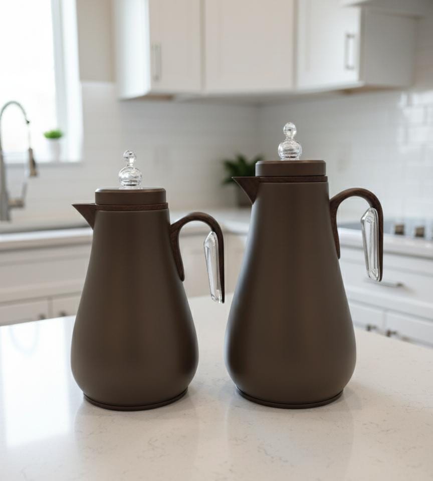 Mahra Premium Dual Vacuum Flask Set 1L + 0.7L – Rich Brown Tone with Wooden Brown Detailing - Al Kabayel Discount CentreMahra Premium Dual Vacuum Flask Set 1L + 0.7L – Rich Brown Tone with Wooden Brown DetailingThermosMAHRAAl Kabayel Discount Centre