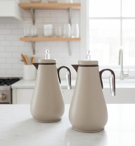 Mahra Premium Dual Vacuum Flask Set 1L + 0.7L – Soft Beige Finish with Wooden Brown Decorative Touches - Al Kabayel Discount CentreMahra Premium Dual Vacuum Flask Set 1L + 0.7L – Soft Beige Finish with Wooden Brown Decorative TouchesThermosMAHRAAl Kabayel Discount Centre