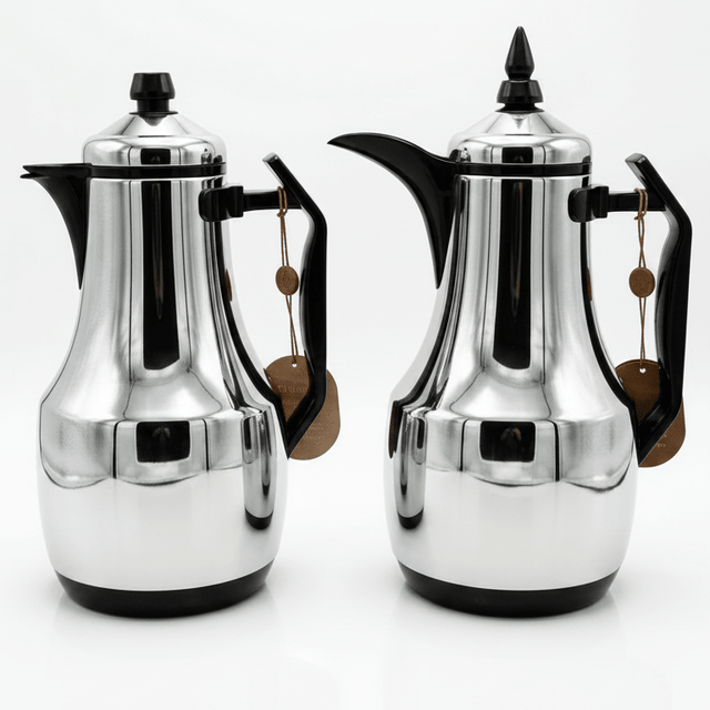 Mahra Silver Vacuum Flask Set with Black Finish, Double Wall Insulated Hot & Cold Beverage Container – 1L + 1L - Al Kabayel Discount CentreMahra Silver Vacuum Flask Set with Black Finish, Double Wall Insulated Hot & Cold Beverage Container – 1L + 1LThermosMAHRAAl Kabayel Discount Centre