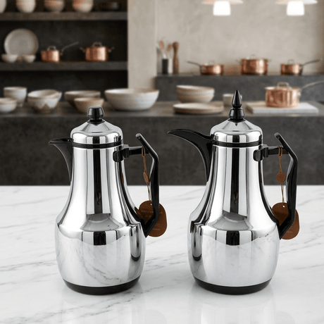 Mahra Silver Vacuum Flask Set with Black Finish, Double Wall Insulated Hot & Cold Beverage Container – 1L + 1L - Al Kabayel Discount CentreMahra Silver Vacuum Flask Set with Black Finish, Double Wall Insulated Hot & Cold Beverage Container – 1L + 1LThermosMAHRAAl Kabayel Discount Centre