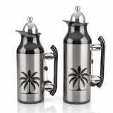 Mahra Stainless Steel Vacuum Flask Set | 1L + 0.7L | Silver & Black Palm Edition - Al Kabayel Discount CentreMahra Stainless Steel Vacuum Flask Set | 1L + 0.7L | Silver & Black Palm EditionThermosMAHRAAl Kabayel Discount Centre