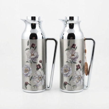 Mahra Stainless Steel Vacuum Flask Set 1L + 1L – Silver Floral Design (Set of 2) - Al Kabayel Discount CentreMahra Stainless Steel Vacuum Flask Set 1L + 1L – Silver Floral Design (Set of 2)ThermosMAHRAAl Kabayel Discount Centre