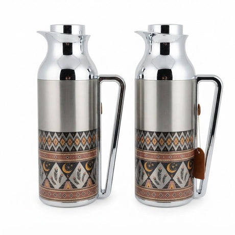 Mahra Stainless Steel Vacuum Flask Set of 2 – 1 Litre – Arabic Heritage Design - Al Kabayel Discount CentreMahra Stainless Steel Vacuum Flask Set of 2 – 1 Litre – Arabic Heritage DesignThermosMAHRAAl Kabayel Discount Centre