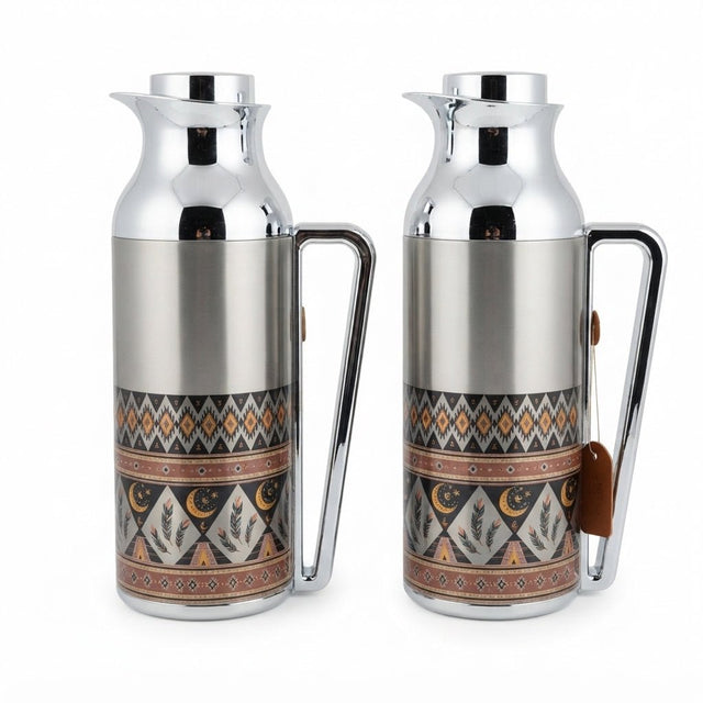 Mahra Stainless Steel Vacuum Flask Set of 2 – 1 Litre – Arabic Heritage Design - Al Kabayel Discount CentreMahra Stainless Steel Vacuum Flask Set of 2 – 1 Litre – Arabic Heritage DesignThermosMAHRAAl Kabayel Discount Centre