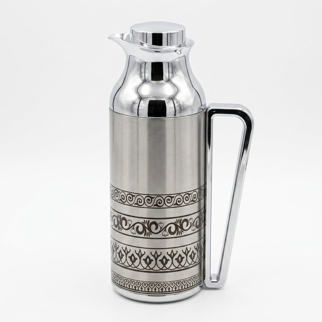 Mahra Stainless Steel Vacuum Flask Set of 2 – 1L – Arabic Engraved Thermal Carafe with Handle - Al Kabayel Discount CentreMahra Stainless Steel Vacuum Flask Set of 2 – 1L – Arabic Engraved Thermal Carafe with HandleThermosMAHRAAl Kabayel Discount Centre