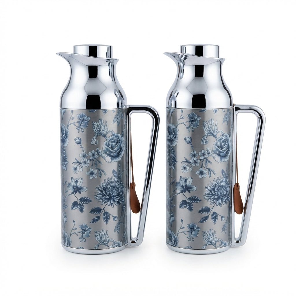 Mahra Stainless Steel Vacuum Flask Set of 2 – 1L – Floral Silver Edition - Al Kabayel Discount CentreMahra Stainless Steel Vacuum Flask Set of 2 – 1L – Floral Silver EditionThermosMAHRAAl Kabayel Discount Centre