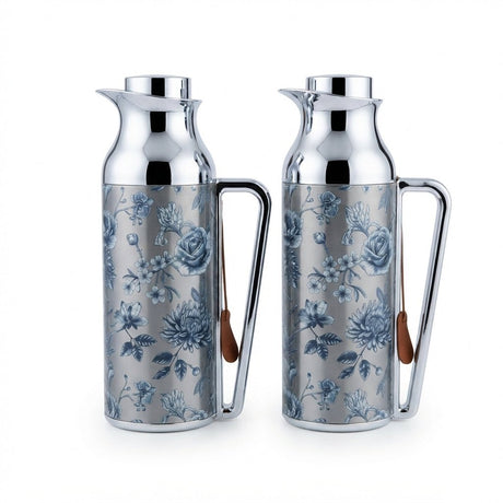 Mahra Stainless Steel Vacuum Flask Set of 2 – 1L – Floral Silver Edition - Al Kabayel Discount CentreMahra Stainless Steel Vacuum Flask Set of 2 – 1L – Floral Silver EditionThermosMAHRAAl Kabayel Discount Centre