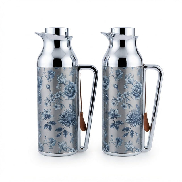 Mahra Stainless Steel Vacuum Flask Set of 2 – 1L – Floral Silver Edition - Al Kabayel Discount CentreMahra Stainless Steel Vacuum Flask Set of 2 – 1L – Floral Silver EditionThermosMAHRAAl Kabayel Discount Centre