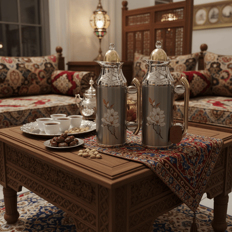 Mahra Vacuum Flask Set | 1L + 0.7L | Silver with Gold & Magnolia - Al Kabayel Discount CentreMahra Vacuum Flask Set | 1L + 0.7L | Silver with Gold & MagnoliaThermosMAHRAAl Kabayel Discount Centre