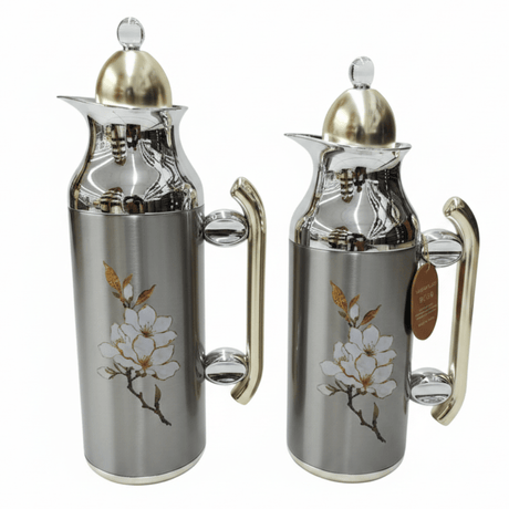 Mahra Vacuum Flask Set | 1L + 0.7L | Silver with Gold & Magnolia - Al Kabayel Discount CentreMahra Vacuum Flask Set | 1L + 0.7L | Silver with Gold & MagnoliaThermosMAHRAAl Kabayel Discount Centre