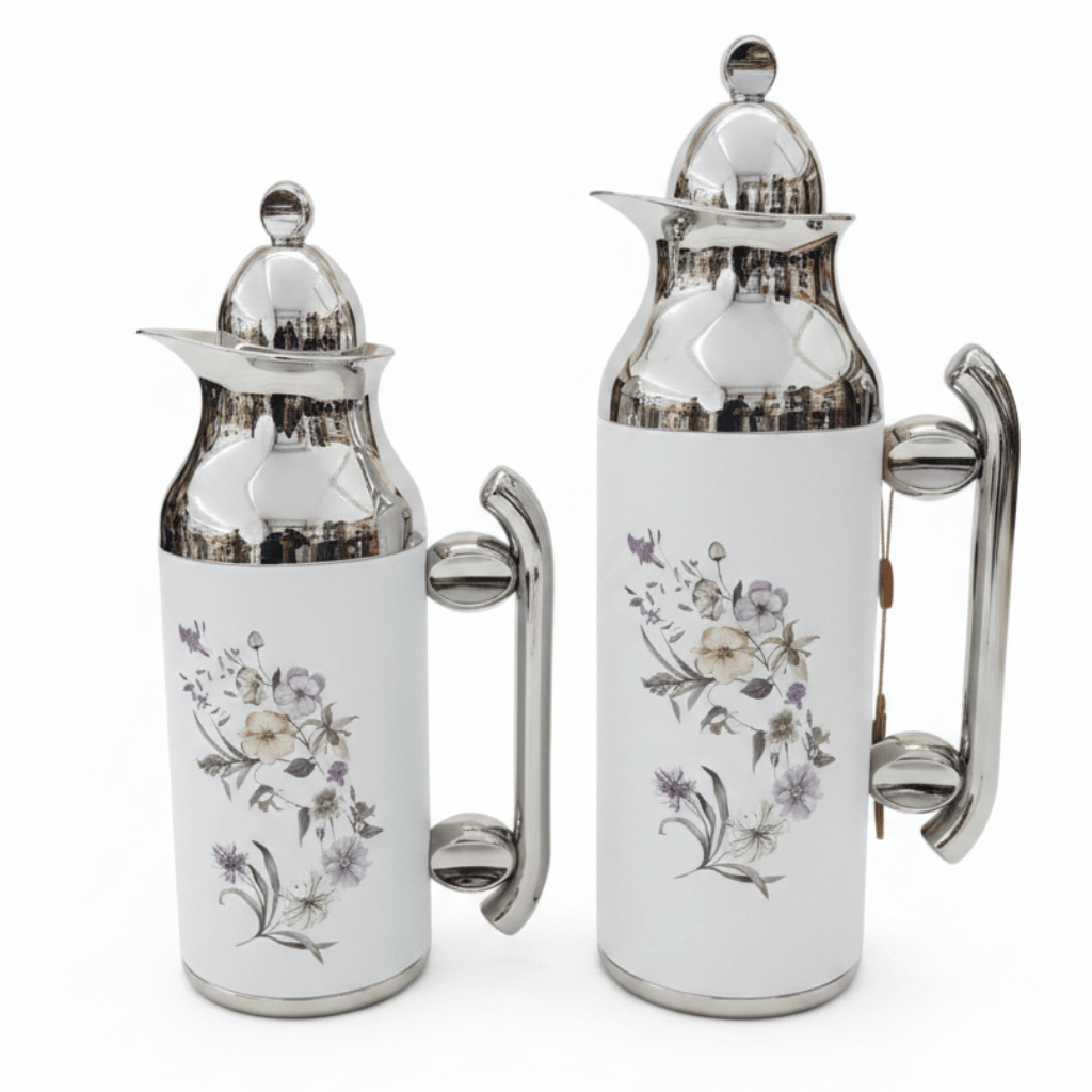 Mahra Vacuum Flask Set | 1L + 0.7L | White & Silver | Floral Edition - Al Kabayel Discount CentreMahra Vacuum Flask Set | 1L + 0.7L | White & Silver | Floral EditionThermosMAHRAAl Kabayel Discount Centre