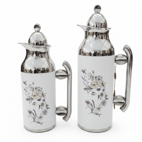 Mahra Vacuum Flask Set | 1L + 0.7L | White & Silver | Floral Edition - Al Kabayel Discount CentreMahra Vacuum Flask Set | 1L + 0.7L | White & Silver | Floral EditionThermosMAHRAAl Kabayel Discount Centre