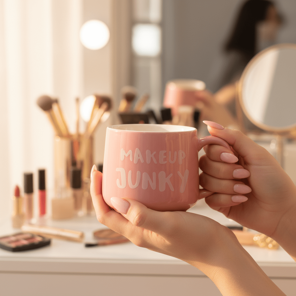 Makeup Junky Pink Ceramic Mug with 3D Lipstick Surprise — 400ml - Al Kabayel Discount CentreMakeup Junky Pink Ceramic Mug with 3D Lipstick Surprise — 400mlMugsAKDCAl Kabayel Discount Centre