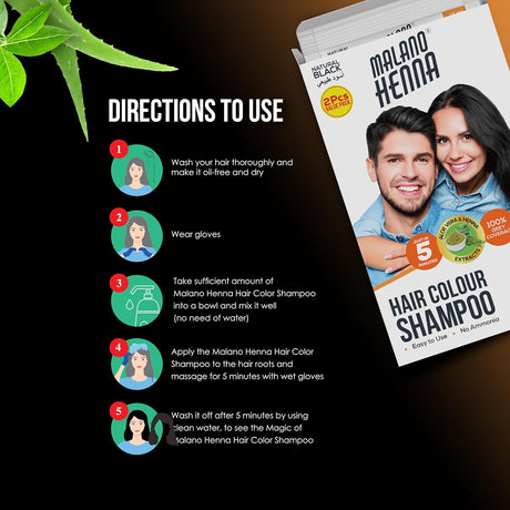 Malano Henna Hair Colour Shampoo Natural Black, Aloe vera & Henna Extract, 100% Grey Coverage, No Amonia, Works in Just 5 Mins, Easy to Use - 2x15ML - Al Kabayel Discount CentreMalano Henna Hair Colour Shampoo Natural Black, Aloe vera & Henna Extract, 100% Grey Coverage, No Amonia, Works in Just 5 Mins, Easy to Use - 2x15MLHair CareMALANO HENNAAl Kabayel Discount Centre