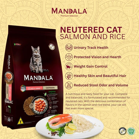 Mandala Premium Selection Dry Cat Food, Salmon & Rice Recipe, Sterilized Adult Cats, 1kg - Al Kabayel Discount CentreMandala Premium Selection Dry Cat Food, Salmon & Rice Recipe, Sterilized Adult Cats, 1kgPet SuppliesMANDALAAl Kabayel Discount Centre