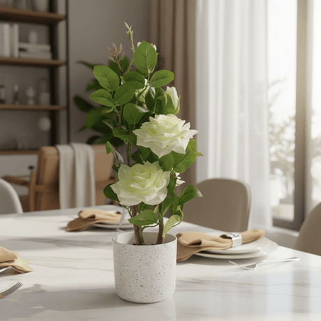 Marcolo Artificial White Rose Bonsai Plant with Speckled Plastic Pot - 40cm - Al Kabayel Discount CentreMarcolo Artificial White Rose Bonsai Plant with Speckled Plastic Pot - 40cmArtificial FloraMARCOLAAl Kabayel Discount Centre