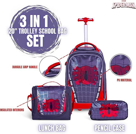 Marvel Spiderman Premium 3 - in - 1 School Set Includes 20" Trolley with Big Wheels, Lunch Bag, Pencil Case - Al Kabayel Discount CentreMarvel Spiderman Premium 3 - in - 1 School Set Includes 20" Trolley with Big Wheels, Lunch Bag, Pencil CaseSchool BagsMarvelAl Kabayel Discount Centre
