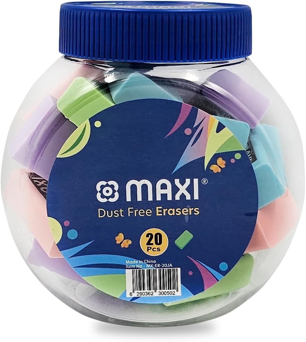 Maxi Classic Dust Free Eraser Big [Pack of 20Pcs Jar] For erasing performance for School, Office and Home - Al Kabayel Discount CentreMaxi Classic Dust Free Eraser Big [Pack of 20Pcs Jar] For erasing performance for School, Office and HomeErasers & SharpenersMAXIAl Kabayel Discount Centre