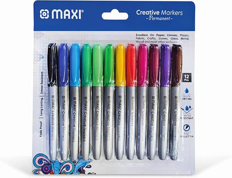 Maxi Creative Permanent Marker Bullet Slim Blister Of 12Pcs Assorted Colours, 40 - 12A - Al Kabayel Discount CentreMaxi Creative Permanent Marker Bullet Slim Blister Of 12Pcs Assorted Colours, 40 - 12APens, Pencils & MarkersMAXIAl Kabayel Discount Centre