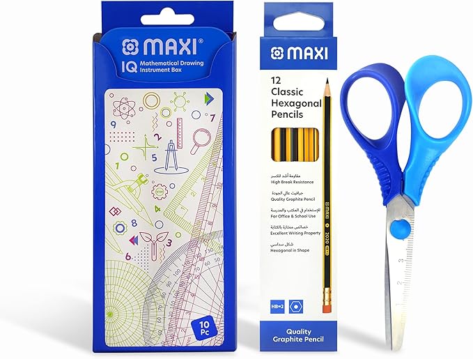 MAXI Geometry set + Graphite Pencil HB 12pcs + Scissors - Al Kabayel Discount CentreMAXI Geometry set + Graphite Pencil HB 12pcs + ScissorsRulers & Math SetsMAXIAl Kabayel Discount Centre