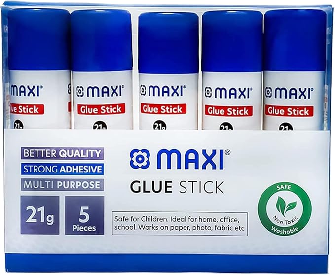 Maxi Glue Stick 21Gx5Pc,The Glues Fast, Strong And Durable, Highly Efficient Washable,Easy To Use Safe Formula Solvent Free Quick Dry.Non Toxic, Clear, St21G - 5 - Al Kabayel Discount CentreMaxi Glue Stick 21Gx5Pc,The Glues Fast, Strong And Durable, Highly Efficient Washable,Easy To Use Safe Formula Solvent Free Quick Dry.Non Toxic, Clear, St21G - 5GlueMAXIAl Kabayel Discount Centre