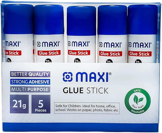 Maxi Glue Stick 21Gx5Pc,The Glues Fast, Strong And Durable, Highly Efficient Washable,Easy To Use Safe Formula Solvent Free Quick Dry.Non Toxic, Clear, St21G - 5 - Al Kabayel Discount CentreMaxi Glue Stick 21Gx5Pc,The Glues Fast, Strong And Durable, Highly Efficient Washable,Easy To Use Safe Formula Solvent Free Quick Dry.Non Toxic, Clear, St21G - 5GlueMAXIAl Kabayel Discount Centre