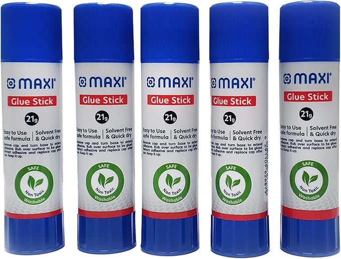 Maxi Glue Stick 21Gx5Pc,The Glues Fast, Strong And Durable, Highly Efficient Washable,Easy To Use Safe Formula Solvent Free Quick Dry.Non Toxic, Clear, St21G - 5 - Al Kabayel Discount CentreMaxi Glue Stick 21Gx5Pc,The Glues Fast, Strong And Durable, Highly Efficient Washable,Easy To Use Safe Formula Solvent Free Quick Dry.Non Toxic, Clear, St21G - 5GlueMAXIAl Kabayel Discount Centre
