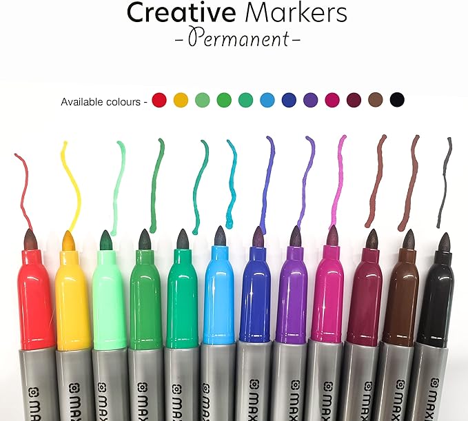 MAXI Permanent Marker Bullet Slim Blister 12Pcs Assorted colours – Al ...