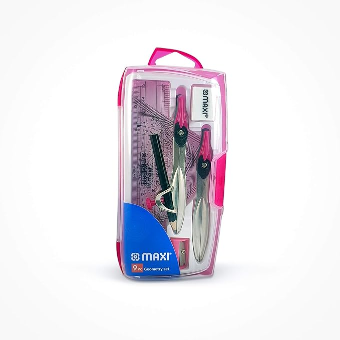MAXI Plastic Geometry Box 9Pcs Set Pink - Al Kabayel Discount CentreMAXI Plastic Geometry Box 9Pcs Set PinkRulers & Math SetsMAXIAl Kabayel Discount Centre