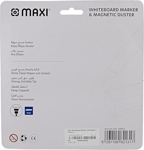 Maxi Whiteboard Marker With Duster 4 Colours - Al Kabayel Discount CentreMaxi Whiteboard Marker With Duster 4 ColoursPens, Pencils & MarkersMAXIAl Kabayel Discount Centre