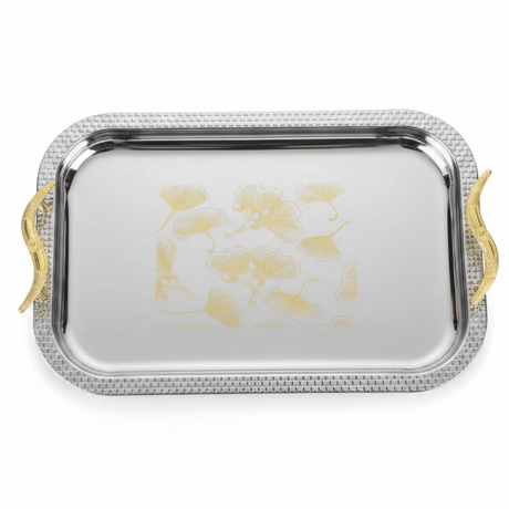 Maximan Luxury Silver & Gold Stainless Steel Serving Tray with Gold Bird Handles | 40×29 cm - Al Kabayel Discount CentreMaximan Luxury Silver & Gold Stainless Steel Serving Tray with Gold Bird Handles | 40×29 cmServing TraysMAXIMANAl Kabayel Discount Centre