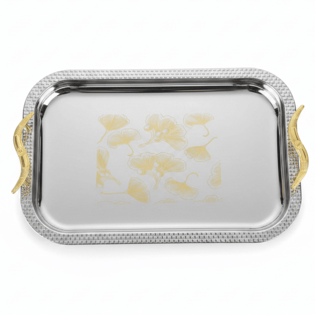Maximan Luxury Silver & Gold Stainless Steel Serving Tray with Gold Bird Handles | 40×29 cm - Al Kabayel Discount CentreMaximan Luxury Silver & Gold Stainless Steel Serving Tray with Gold Bird Handles | 40×29 cmServing TraysMAXIMANAl Kabayel Discount Centre
