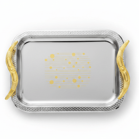 Maximan Luxury Silver & Gold Stainless Steel Serving Tray with Handles | 28.5 × 19 cm | - Al Kabayel Discount CentreMaximan Luxury Silver & Gold Stainless Steel Serving Tray with Handles | 28.5 × 19 cm |Serving TraysMAXIMANAl Kabayel Discount Centre