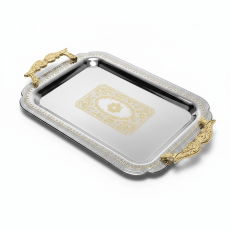 Maximan Luxury Silver & Gold Stainless Steel Serving Tray with Handles | 35.5 × 25 cm - Al Kabayel Discount CentreMaximan Luxury Silver & Gold Stainless Steel Serving Tray with Handles | 35.5 × 25 cmServing TraysMAXIMANAl Kabayel Discount Centre