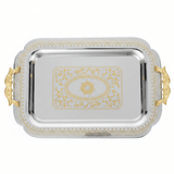 Maximan Luxury Silver & Gold Stainless Steel Serving Tray with Handles — 49×34 cm - Al Kabayel Discount CentreMaximan Luxury Silver & Gold Stainless Steel Serving Tray with Handles — 49×34 cmServing TraysMAXIMANAl Kabayel Discount Centre