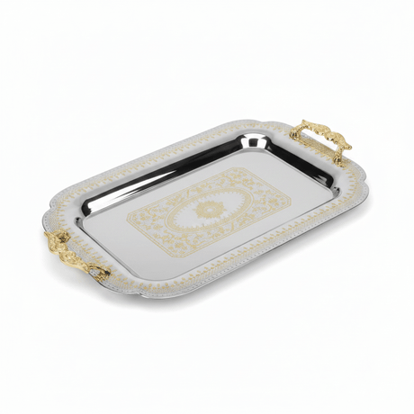 Maximan Luxury Silver & Gold Stainless Steel Serving Tray with Handles — 49×34 cm - Al Kabayel Discount CentreMaximan Luxury Silver & Gold Stainless Steel Serving Tray with Handles — 49×34 cmServing TraysMAXIMANAl Kabayel Discount Centre