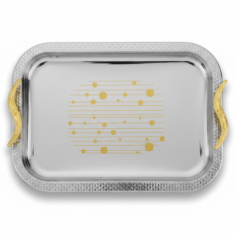 Maximan Luxury Silver & Gold Stainless Steel Serving Tray with Swan Handles | 40×29cm - Al Kabayel Discount CentreMaximan Luxury Silver & Gold Stainless Steel Serving Tray with Swan Handles | 40×29cmServing TraysMAXIMANAl Kabayel Discount Centre