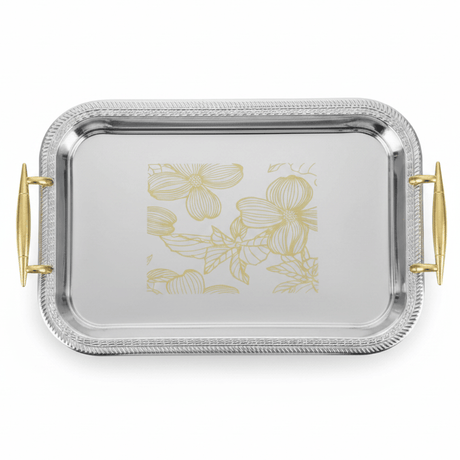 Maximan Premium Silver & Gold Stainless Steel Serving Tray with Handles — 40×29 cm - Al Kabayel Discount CentreMaximan Premium Silver & Gold Stainless Steel Serving Tray with Handles — 40×29 cmServing TraysMAXIMANAl Kabayel Discount Centre
