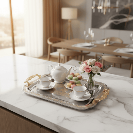 Maximan Silver & Gold Stainless Steel Serving Tray with Handles | 43.5 × 30 cm | - Al Kabayel Discount CentreMaximan Silver & Gold Stainless Steel Serving Tray with Handles | 43.5 × 30 cm |Serving TraysMAXIMANAl Kabayel Discount Centre
