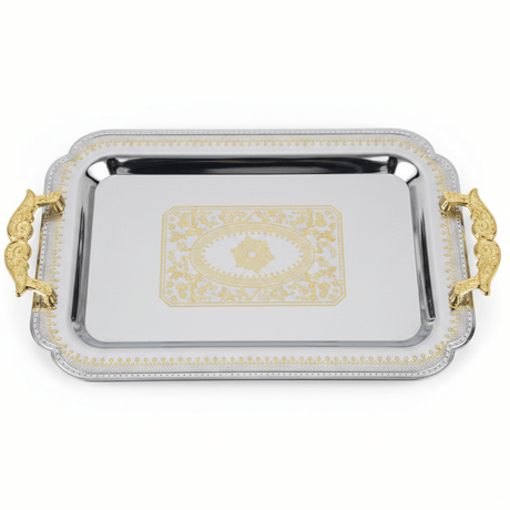 Maximan Silver & Gold Stainless Steel Serving Tray with Handles | 43.5 × 30 cm | - Al Kabayel Discount CentreMaximan Silver & Gold Stainless Steel Serving Tray with Handles | 43.5 × 30 cm |Serving TraysMAXIMANAl Kabayel Discount Centre