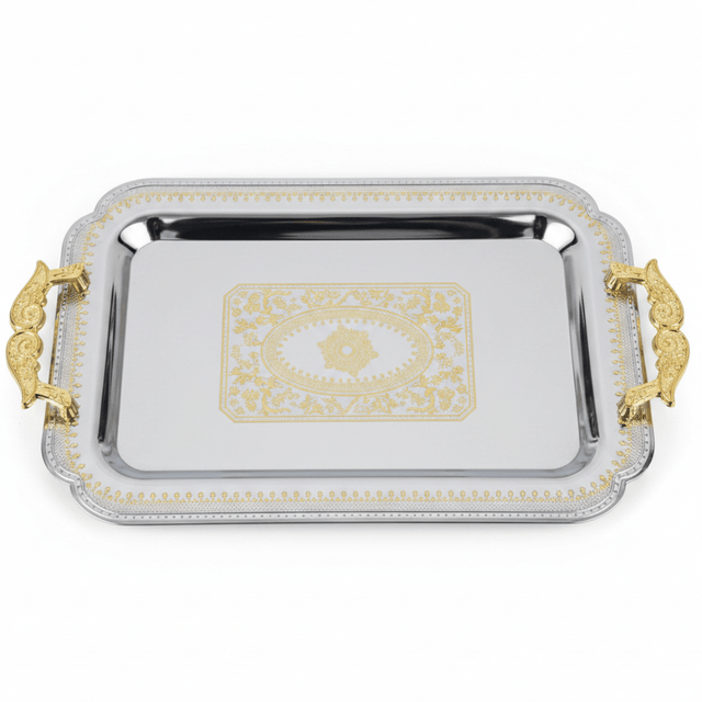 Maximan Silver & Gold Stainless Steel Serving Tray with Handles | 43.5 × 30 cm | - Al Kabayel Discount CentreMaximan Silver & Gold Stainless Steel Serving Tray with Handles | 43.5 × 30 cm |Serving TraysMAXIMANAl Kabayel Discount Centre