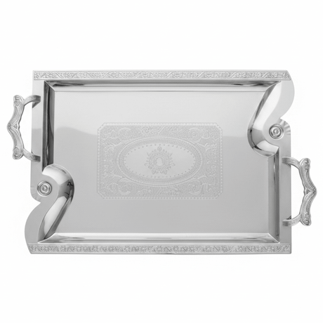 Maximan Silver Stainless Steel Serving Tray | 48 × 34.5 cm | Premium Engraved Design with Handles - Al Kabayel Discount CentreMaximan Silver Stainless Steel Serving Tray | 48 × 34.5 cm | Premium Engraved Design with HandlesServing TraysMAXIMANAl Kabayel Discount Centre