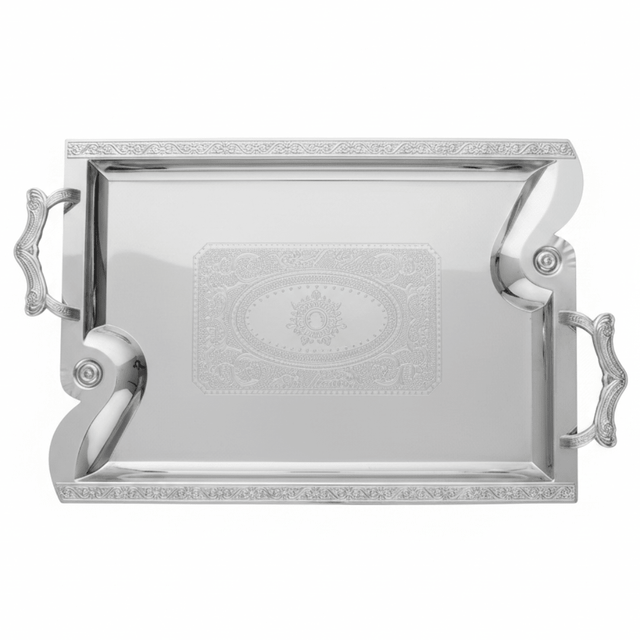 Maximan Silver Stainless Steel Serving Tray | 48 × 34.5 cm | Premium Engraved Design with Handles - Al Kabayel Discount CentreMaximan Silver Stainless Steel Serving Tray | 48 × 34.5 cm | Premium Engraved Design with HandlesServing TraysMAXIMANAl Kabayel Discount Centre