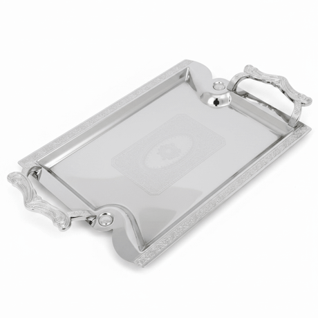 Maximan Silver Stainless Steel Serving Tray with Handles | 33.5 × 23.5 cm | Ornate Engraved Design - Al Kabayel Discount CentreMaximan Silver Stainless Steel Serving Tray with Handles | 33.5 × 23.5 cm | Ornate Engraved DesignServing TraysMAXIMANAl Kabayel Discount Centre