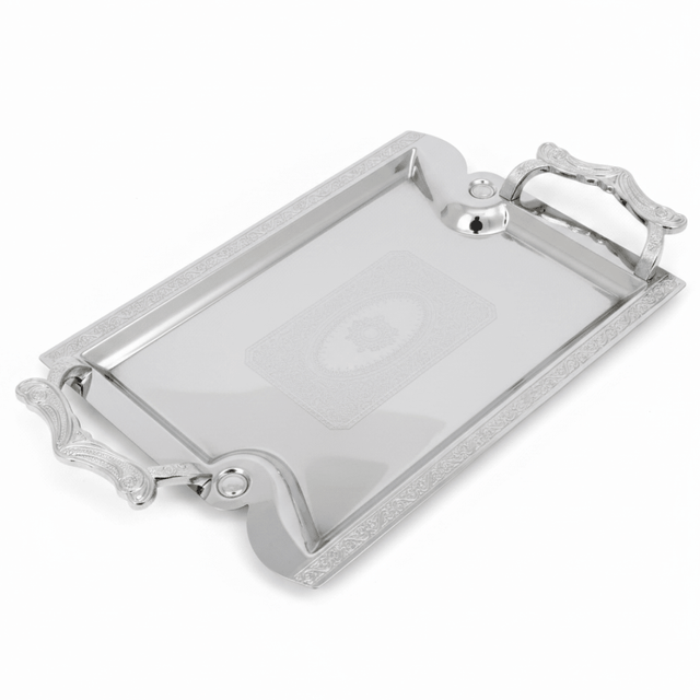 Maximan Silver Stainless Steel Serving Tray with Handles | 33.5 × 23.5 cm | Ornate Engraved Design - Al Kabayel Discount CentreMaximan Silver Stainless Steel Serving Tray with Handles | 33.5 × 23.5 cm | Ornate Engraved DesignServing TraysMAXIMANAl Kabayel Discount Centre