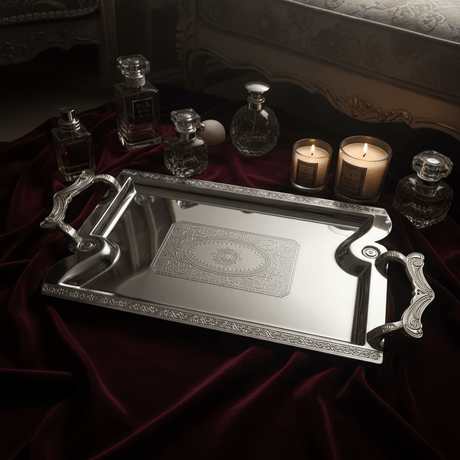 Maximan Silver Stainless Steel Serving Tray with Handles | 33.5 × 23.5 cm | Ornate Engraved Design - Al Kabayel Discount CentreMaximan Silver Stainless Steel Serving Tray with Handles | 33.5 × 23.5 cm | Ornate Engraved DesignServing TraysMAXIMANAl Kabayel Discount Centre