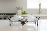 MAY FLOWER 2 - Tier Crystal Candy Pot with Black and Gold Metal Holder – Decorative Serving Dish for Sweets, Snacks, or Dry Fruits – Elegant Home Display 32x10 cm - Al Kabayel Discount CentreMAY FLOWER 2 - Tier Crystal Candy Pot with Black and Gold Metal Holder – Decorative Serving Dish for Sweets, Snacks, or Dry Fruits – Elegant Home Display 32x10 cmJars & Food SaversMAY FLOWERAl Kabayel Discount Centre