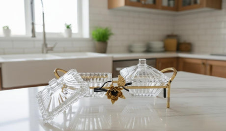 MAY FLOWER 2 - Tier Crystal Candy Pot with Gold Metal Holder – Stylish Dessert & Snack Display Stand for Parties, Weddings, or Home Serving 32x10 cm - Al Kabayel Discount CentreMAY FLOWER 2 - Tier Crystal Candy Pot with Gold Metal Holder – Stylish Dessert & Snack Display Stand for Parties, Weddings, or Home Serving 32x10 cmJars & Food SaversMAY FLOWERAl Kabayel Discount Centre